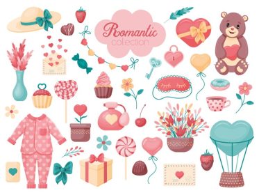 دانلود وکتور مجموعه عاشقانه زیبای پیژامه کیک آبنبات چوبی کلید