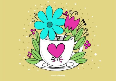 دانلود وکتور فنجان قهوه با گل