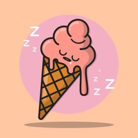 دانلود وکتور بستنی کارتونی زیبا با صورت خواب آلود بستنی کاوائی در