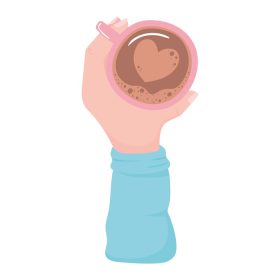 دانلود وکتور دست زن با فنجان قهوه با نمای قلب نوشیدنی داغ تازه