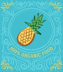 دانلود وکتور برچسب قدیمی با آناناس و حروف درصد مواد غذایی ارگانیک