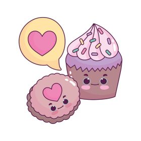 دانلود وکتور غذای ناز کیک و کلوچه عشق قلب شیرینی شیرینی شیرینی شیرینی کارتون تصویر وکتور طرح جدا شده