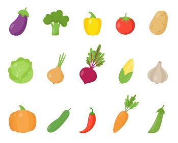 دانلود مجموعه وکتور مجموعه سبزیجات کارتونی رنگارنگ غذای سالم