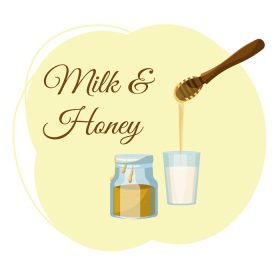 دانلود وکتور شیر و عسل یک لیوان شیر عسل و شیشه از