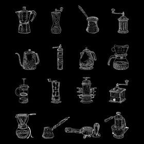 دانلود تصویر برداری گرافیکی وکتور مجموعه قهوه با دست طراحی شده