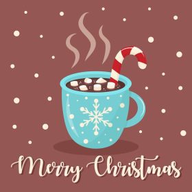دانلود وکتور کارت تبریک کریسمس با لیوان شکلات داغ