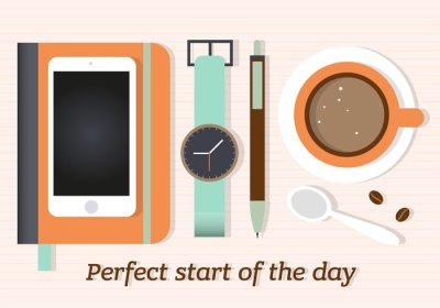 دانلود وکتور تصویر استراحت قهوه صبح با عناصر مختلف تجاری برای برچسب پوستر کارت تبریک وب سند و سایر سطوح تزئینی