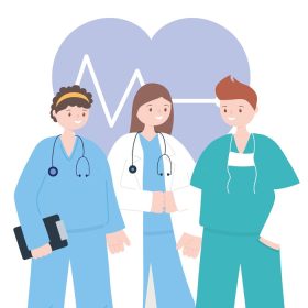 دانلود وکتور کارکنان مراقبت های بهداشتی در مقابل قلب ekg در یک تصویر برداری
