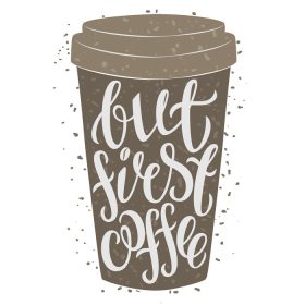 دانلود وکتور فنجان قهوه کاغذی با حروف ترسیم شده با دست اما اولین قهوه