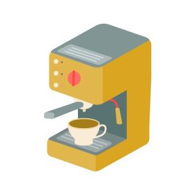 دانلود وکتور دستگاه قهوه ساز با یک فنجان قهوه بر روی پس زمینه سفید نماد وکتور تصویر