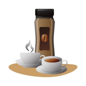 دانلود وکتور قهوه خوشمزه در فنجان سرامیکی و بطری نوشیدنی