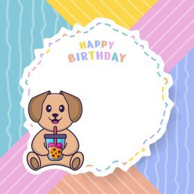 دانلود وکتور کارت پستال تبریک تولد با کارتون سگ ناز