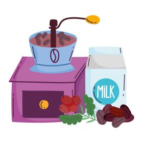 دانلود وکتور روش های دم کردن قهوه آسیاب دستی جعبه شیر و وکتور دانه ها