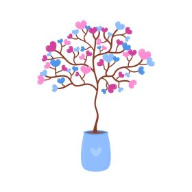 دانلود وکتور درخت عشق در گلدان جدا شده ولنتاین درخت خانه با ناز