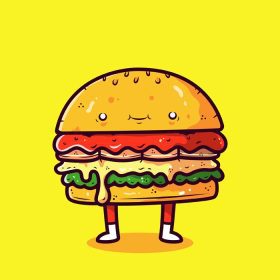 دانلود وکتور وکتور غذاهای تابستانی با شخصیت همبرگر به سبک طراحی صاف و تمیز آماده استفاده و دانلود