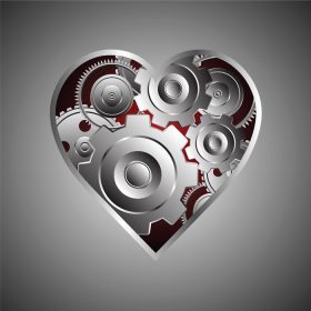 دانلود وکتور چرخ دنده فلزی و چرخ فلکه با مفهوم استعاره شکل قلب