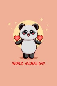 دانلود وکتور پاندا خنده دار با قلب در تصویر کارتونی روز جهانی حیوانات