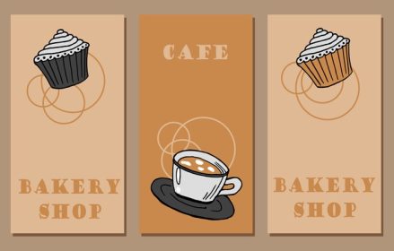 دانلود وکتور پوستر نانوایی و کافه ست فنجان کاپ کیک با قهوه و