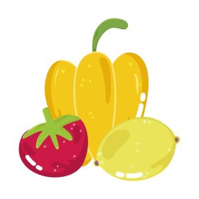 دانلود وکتور منوی مواد غذایی کارتونی تازه تصویر وکتور گوجه فرنگی و لیمو فلفل زرد