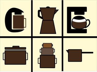 دانلود وکتور شش وسیله مختلف آشپزخانه و آیکون وکتور قهوه ساز برای دانلود رایگان