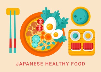 دانلود وکتور غذای سالم ژاپنی در وکتور مسطح