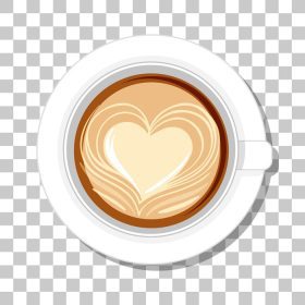 دانلود وکتور قهوه قلب لاته در نمای بالای فنجان جدا شده در تصویر پس زمینه