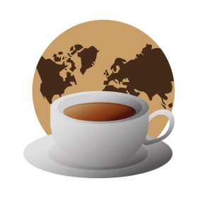 دانلود وکتور قهوه خوشمزه در فنجان سرامیکی با نقشه زمین