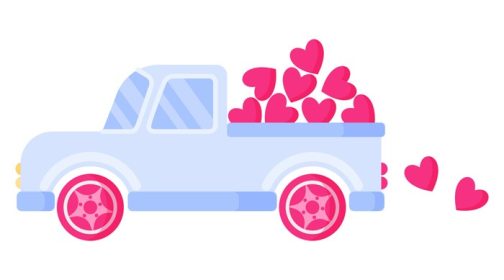 دانلود وکتور کامیون آبی با قلب مفهوم عروسی و روز ولنتاین