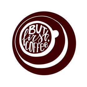 دانلود وکتور اما اولین قهوه با حروف دست نوشته کلمات به شکل فنجان قهوه وکتور نقل قول و عبارات برای کارت پستال