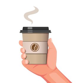 دانلود وکتور دست در دست نماد فنجان قهوه یکبار مصرف برای نوشیدنی قهوه