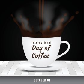 دانلود وکتور روز جهانی قهوه با پاشش قهوه و تصویر بخار
