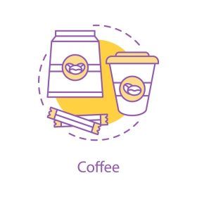 دانلود وکتور نماد قهوه خانه مفهومی دانه های قهوه بسته شکر
