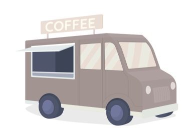 دانلود وکتور کامیون قهوه نیمه مسطح وکتور شیء فروش نوشیدنی