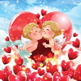 دانلود وکتور مفهوم روز ولنتاین با بوسیدن زوج کوپید