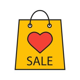 دانلود وکتور فروش آیکون رنگی روز ولنتاین کیف فروشگاهی با شکل قلب