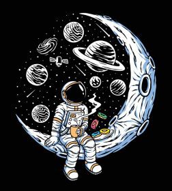 دانلود وکتور فضانوردان در حال نوشیدن قهوه و خوردن دونات روی ماه تصویر