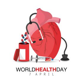 دانلود وکتور بنر روز جهانی سلامت با تصویر وکتور اندام قلب و دارو