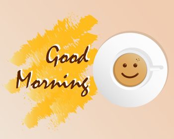 دانلود وکتور تصویر تبریک صبح بخیر با یک فنجان قهوه