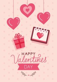 دانلود وکتور کارت تبریک روز ولنتاین با قلب آویزان و تزئین