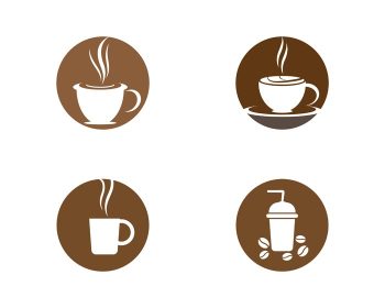 دانلود مجموعه وکتور لوگوی فنجان قهوه گرد ساده قهوه ای و سفید جدا شده در پس زمینه سفید