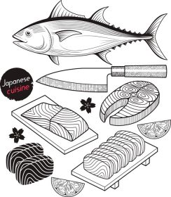 دانلود وکتور ماهی قزل آلا گوشت ماهی ژاپنی مواد غذایی ابله تصاویر وکتور به سبک طراحی شده با دست