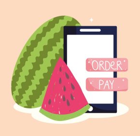دانلود وکتور بازار آنلاین گوشی هوشمند هندوانه میوه سفارش پرداخت غذا