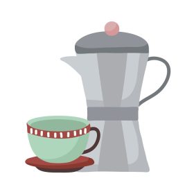 دانلود وکتور طرح وکتور فنجان و کتری قهوه