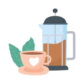 دانلود وکتور روش های دم کردن قهوه فنجان پرس فرانسوی روی ظرف و تصویر وکتور برگ