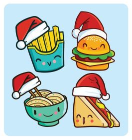 دانلود وکتور غذای خنده دار با پوشیدن کلاه بابا نوئل برای کریسمس