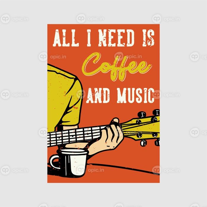 دانلود وکتور طرح پوستر فضای باز تنها چیزی که نیاز دارم قهوه و موزیک وینتیج است