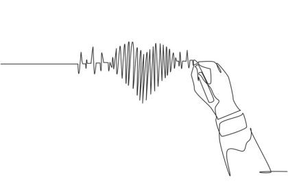 دانلود وکتور یک خط پیوسته نقاشی دستی ضربان قلب انسان
