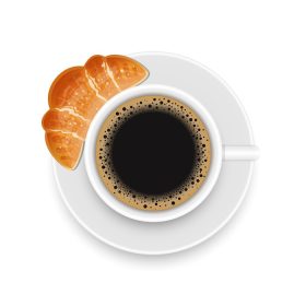 دانلود وکتور فنجان قهوه و تصویر طرح وکتور کروسان جدا شده در پس زمینه