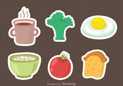 دانلود مجموعه وکتور مجموعه تنوع آیکون رنگ های غذای صبحانه سالم