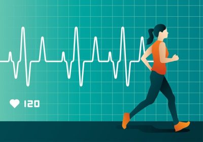 دانلود وکتور این تصویر سالم قلب یک زن در حال دویدن و ضربان قلب او از آن برای طراحی های سالم خود استفاده می کند